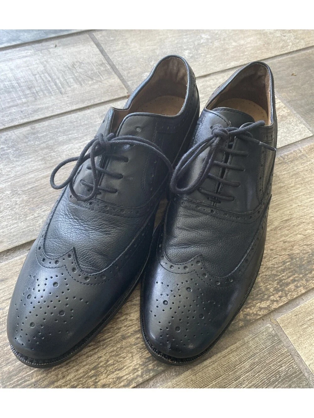 Johnston & Murphy Mens Black Leather Wingtip Dress Shoes 8.5M